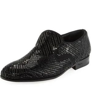 Salvatore Ferragamo Delroy 2 Swarovski Crystal Venetian Loafer Black Neoprene